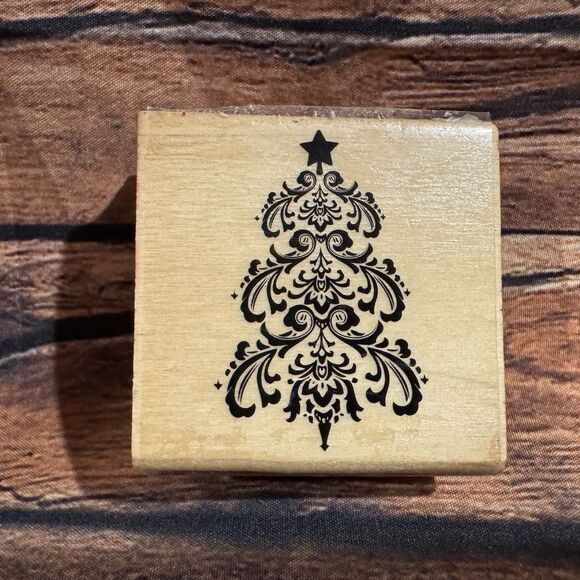 Ornate Christmas Tree Wood Stamps Wooden Mounted Holiday Crafts Scrapbooking - Picture 1 of 9